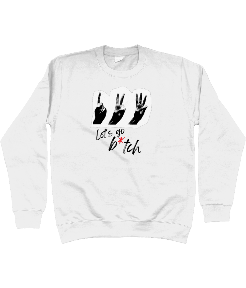 TayTay, Let's Go Bitch Sweatshirt, Inspired by the record breaking Era's Tour. Material:80% ringspun cotton/20% polyester. Drop shoulder style. Stylish fit. Soft cotton faced fabric. Taped neck. Ribbed collar, cuffs and hem. Twin needle stitching. WRAP Ce