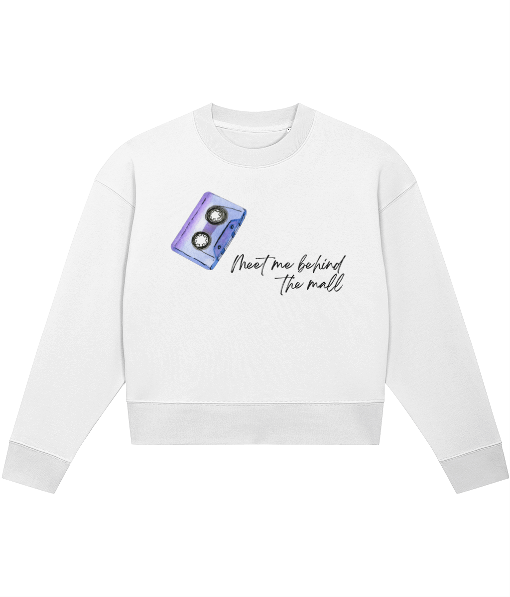 TayTay, Meet Me Behind The Mall Crop-sweatshirt, Dive into Folklore with Taylor's favourite lyric from the song August. Weight:300gsm Material:85% organic ring-spun combed cotton, 15% recycled polyester. Set-in sleeve 1x1 rib at neck collar, sleeve hem an