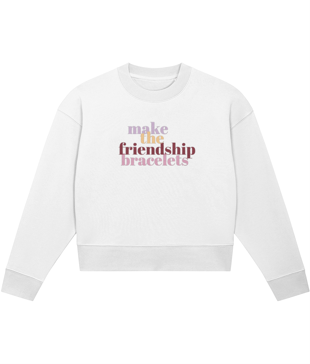 TayTay, Make The Friendship Bracelets Crop-sweatshirt, Inspired by Swifties. Weight:300gsm Material:85% organic ring-spun combed cotton, 15% recycled polyester. Set-in sleeve 1x1 rib at neck collar, sleeve hem and bottom hem Inside herringbone back tapeÊ