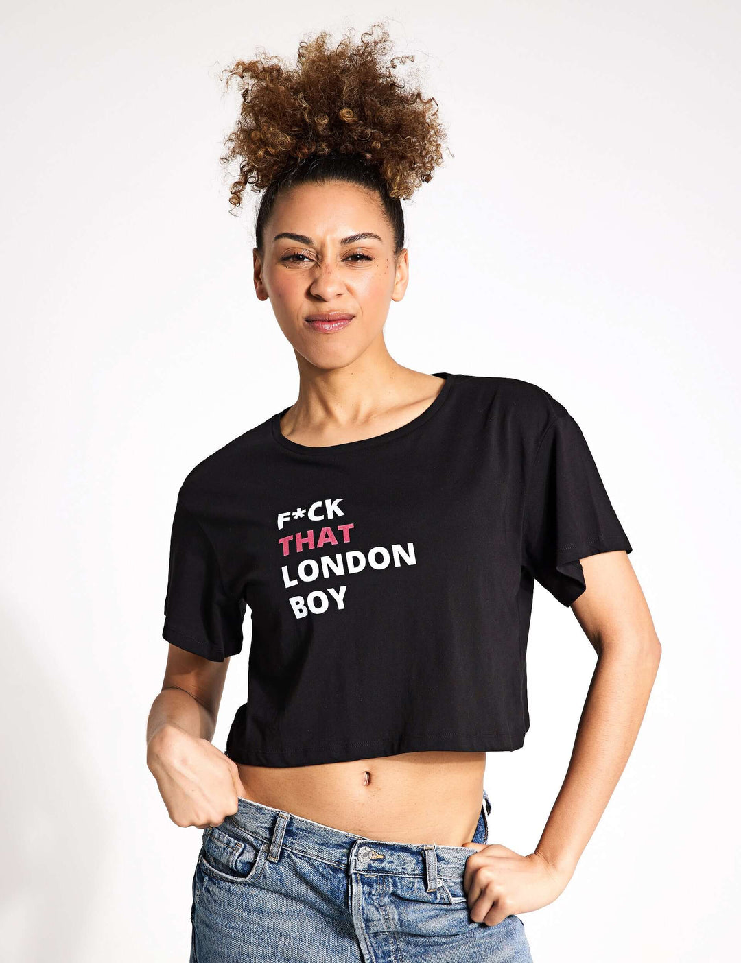 TayTay, F*ck That London Boy Baby Tee, Team Taylor! Models Height: 5'8" Model is wearing: Small Material:100% Cotton* Weight:150gsm Cropped t-shirt. Crew neck and short-sleeved. BSCI certified. SEDEX certified. WRAP certified production. Colour informatio