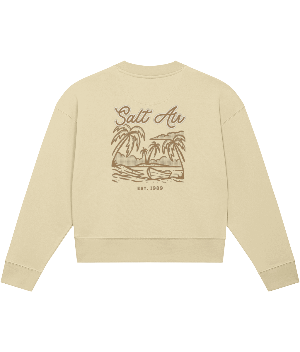 TayTay, Salt Air Beach Crop-sweatshirt, The opening lyric on fan favourite August from Folklore. Salt Air Crop-Sweatshirt. Weight:300gsm Material:85% organic ring-spun combed cotton, 15% recycled polyester. Set-in sleeve 1x1 rib at neck collar, sleeve hem