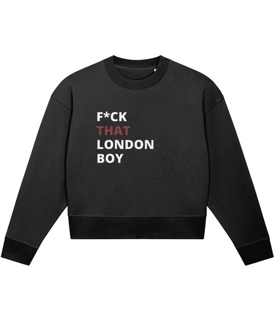 TayTay, F*ck that London Boy Crop-sweatshirt, Are you team Taylor?! Inspired by 'that' song on Lover - F*ck That London Boy Crop-sweatshirt. Weight:300gsm Material:85% organic ring-spun combed cotton, 15% recycled polyester. Set-in sleeve 1x1 rib at neck