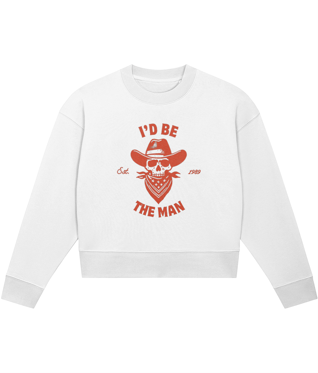 TayTay, I'd Be The Man Skull Crop-sweatshirt, 'I'd Be The Man' inspired by Taylor's Lover era! Weight:300gsm Material:85% organic ring-spun combed cotton, 15% recycled polyester. Set-in sleeve 1x1 rib at neck collar, sleeve hem and bottom hem Inside herri