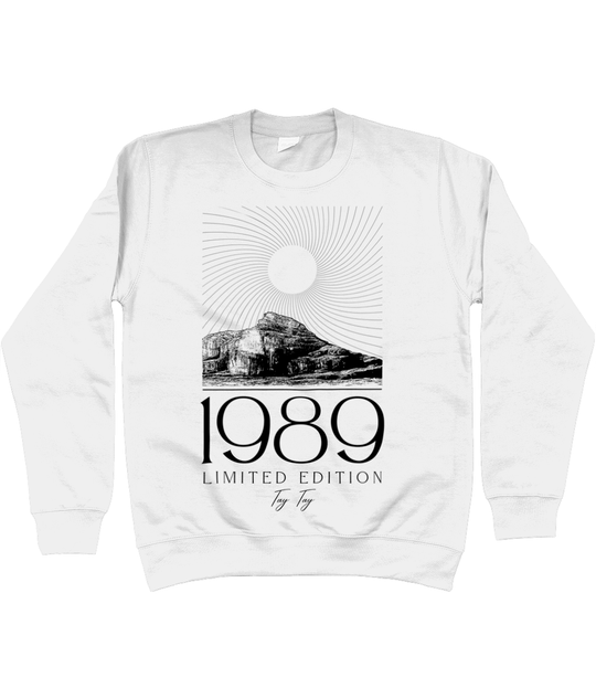 TayTay, Tay Tay 1989 Limited Edition Sweatshirt, 1989 Limited Edition Sweatshirt for the ultimate Swiftie. Models Height: 5'8" Model is wearing: Medium Material: 80% ringspun cotton/20% polyester. Drop shoulder style. Stylish fit. Soft cotton faced fabric