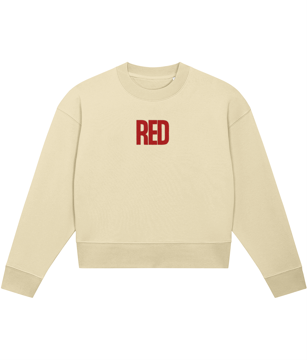 TayTay, Red Crop-sweatshirt, Dive into the nostalgic melody of Taylor's RED era with this Crop-sweatshirt, designed for the ultimate Swiftie. Weight:300gsm Material:85% organic ring-spun combed cotton, 15% recycled polyester. Set-in sleeve 1x1 rib at neck