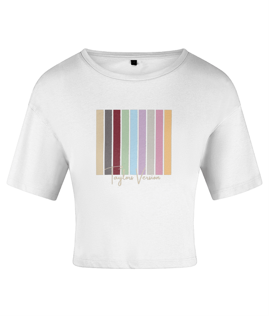 TayTay, Taylors Version Multi Baby Tee, We only listen to Taylor's Versions! Material:100% Cotton* Weight:150gsm Cropped t-shirt. Crew neck and short-sleeved. BSCI certified. SEDEX certified. WRAP certified production. Colour information: *Heather Grey: 9