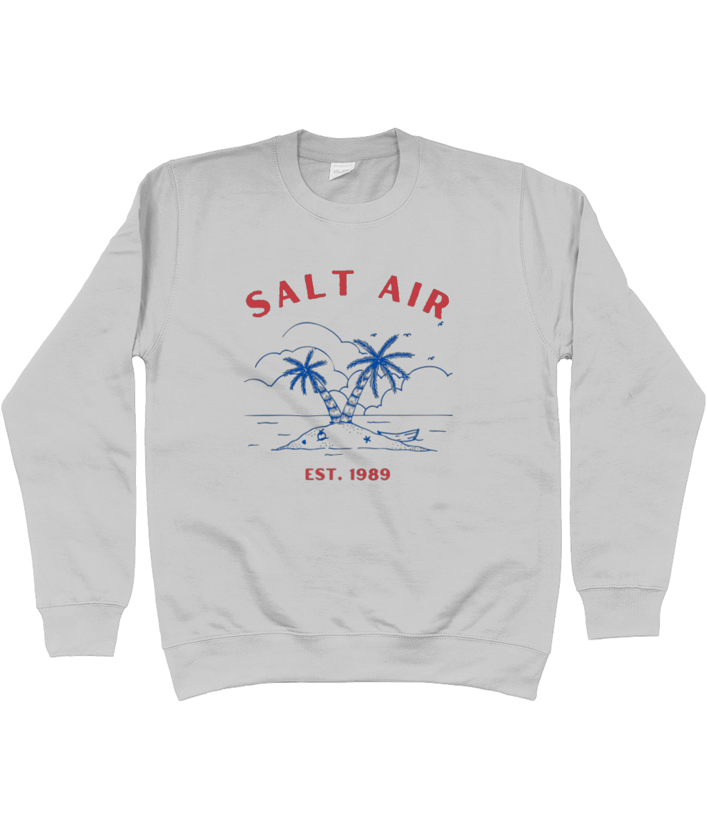 TayTay, Salt Air Palm Sweatshirt, The opening lyric on fan favourite August from Folklore. Salt Air Palm Tree Sweatshirt Material:80% ringspun cotton/20% polyester. Drop shoulder style. Stylish fit. Soft cotton faced fabric. Taped neck. Ribbed collar, cuf