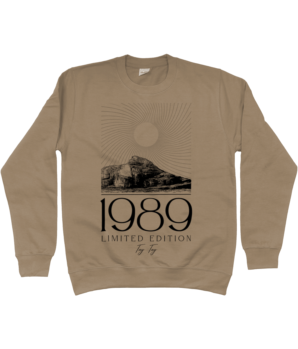 TayTay, Tay Tay 1989 Limited Edition Sweatshirt, 1989 Limited Edition Sweatshirt for the ultimate Swiftie. Models Height: 5'8" Model is wearing: Medium Material: 80% ringspun cotton/20% polyester. Drop shoulder style. Stylish fit. Soft cotton faced fabric