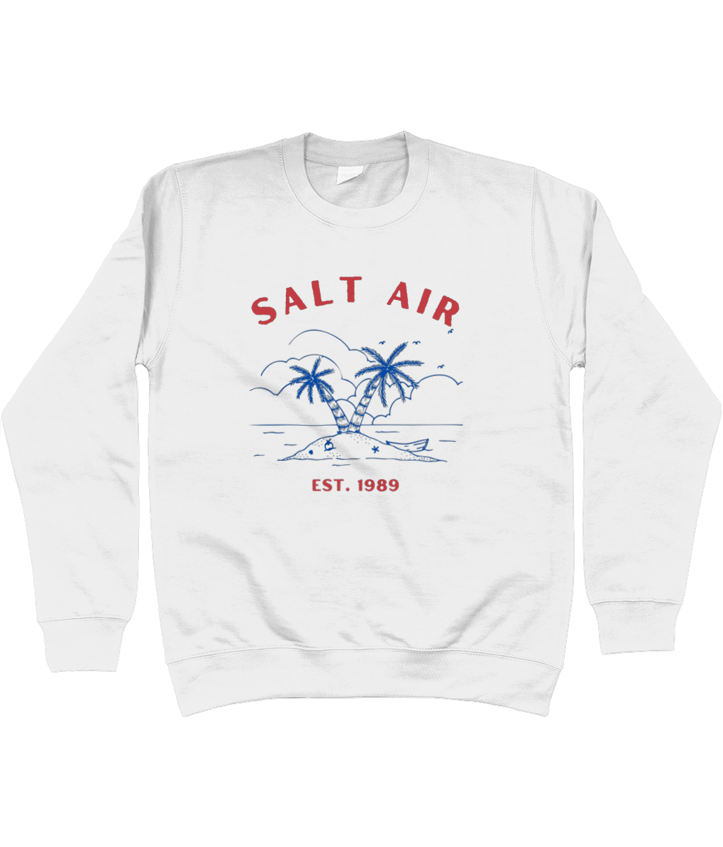 TayTay, Salt Air Palm Sweatshirt, The opening lyric on fan favourite August from Folklore. Salt Air Palm Tree Sweatshirt Material:80% ringspun cotton/20% polyester. Drop shoulder style. Stylish fit. Soft cotton faced fabric. Taped neck. Ribbed collar, cuf