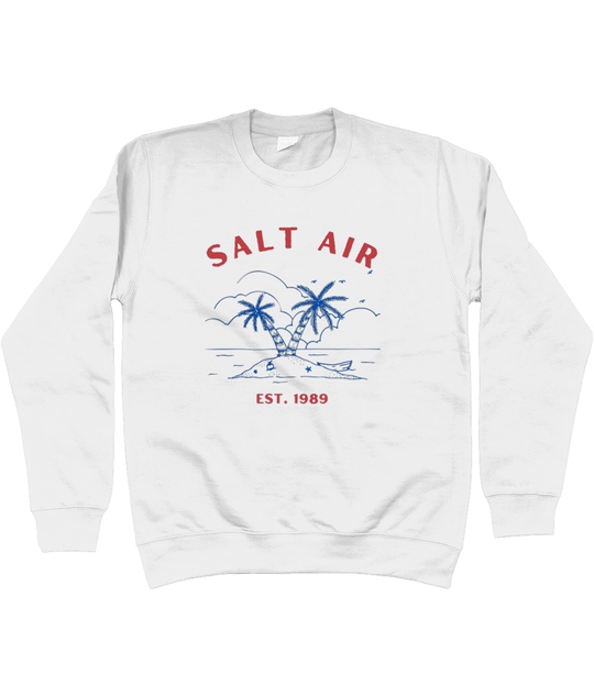 TayTay, Salt Air Palm Sweatshirt, The opening lyric on fan favourite August from Folklore. Salt Air Palm Tree Sweatshirt Material:80% ringspun cotton/20% polyester. Drop shoulder style. Stylish fit. Soft cotton faced fabric. Taped neck. Ribbed collar, cuf