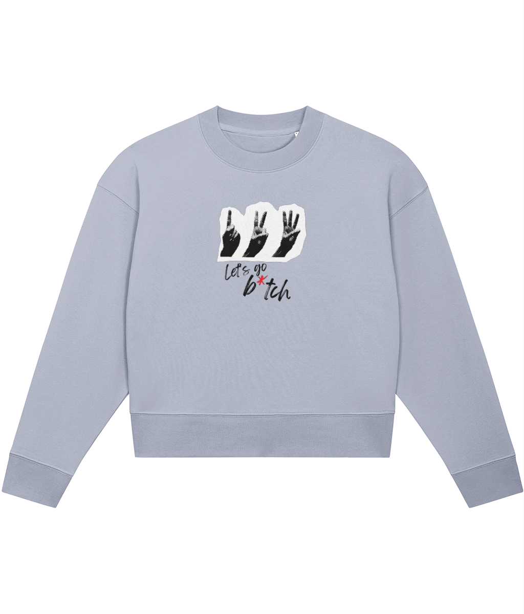 TayTay, Let's Go Bitch Crop-sweatshirt, Inspired by the record breaking Era's tour! Weight:300gsm Material:85% organic ring-spun combed cotton, 15% recycled polyester. Set-in sleeve 1x1 rib at neck collar, sleeve hem and bottom hem Inside herringbone back