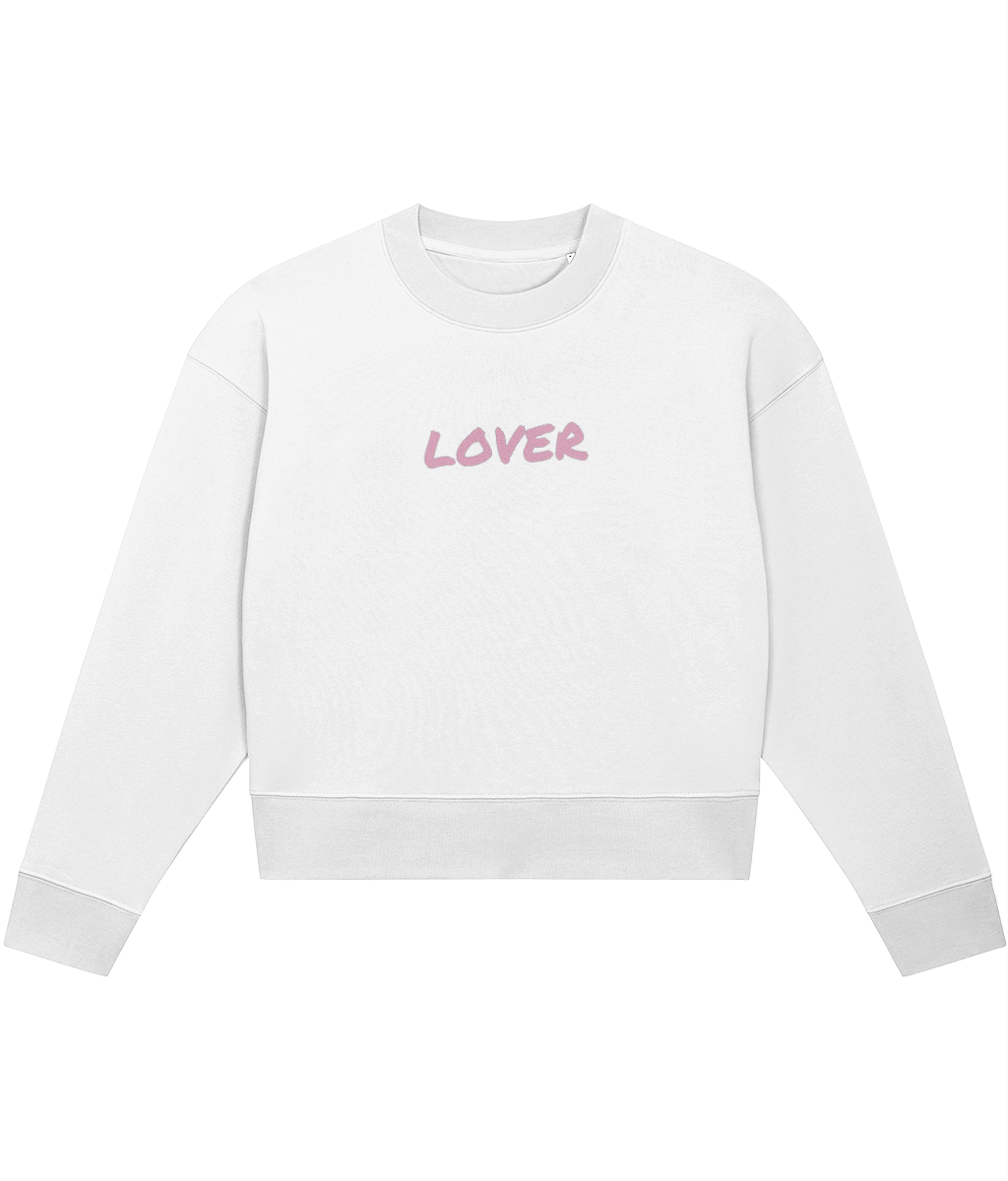 TayTay, Lover Pink Crop-sweatshirt, Embrace the essence of Taylor's iconic Lover Era. Weight:300gsm Material:85% organic ring-spun combed cotton, 15% recycled polyester. Set-in sleeve 1x1 rib at neck collar, sleeve hem and bottom hem Inside herringbone ba