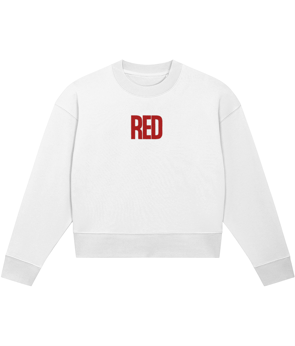 TayTay, Red Crop-sweatshirt, Dive into the nostalgic melody of Taylor's RED era with this Crop-sweatshirt, designed for the ultimate Swiftie. Weight:300gsm Material:85% organic ring-spun combed cotton, 15% recycled polyester. Set-in sleeve 1x1 rib at neck