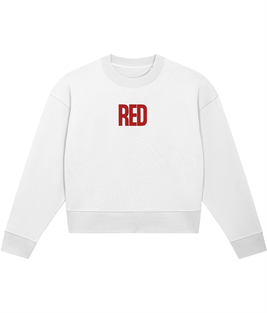 TayTay, Red Crop-sweatshirt, Dive into the nostalgic melody of Taylor's RED era with this Crop-sweatshirt, designed for the ultimate Swiftie. Weight:300gsm Material:85% organic ring-spun combed cotton, 15% recycled polyester. Set-in sleeve 1x1 rib at neck