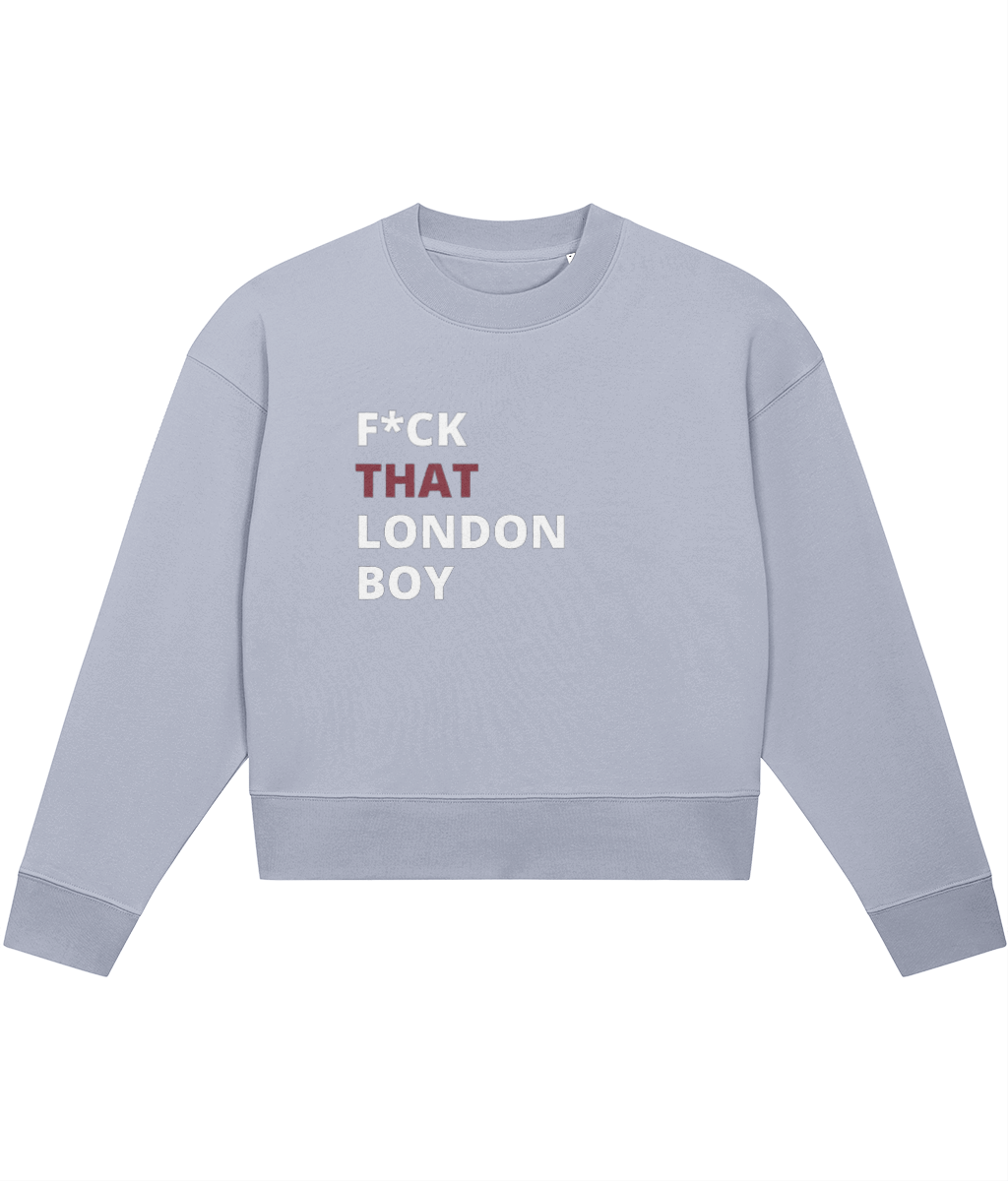 TayTay, F*ck that London Boy Crop-sweatshirt, Are you team Taylor?! Inspired by 'that' song on Lover - F*ck That London Boy Crop-sweatshirt. Weight:300gsm Material:85% organic ring-spun combed cotton, 15% recycled polyester. Set-in sleeve 1x1 rib at neck